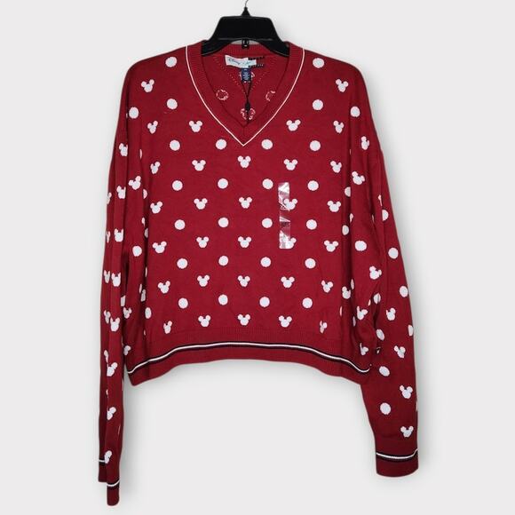 NEW Disney x Tommy Hilfiger V-Neck Mickey Sweater Red Polka Dot Women's XXL